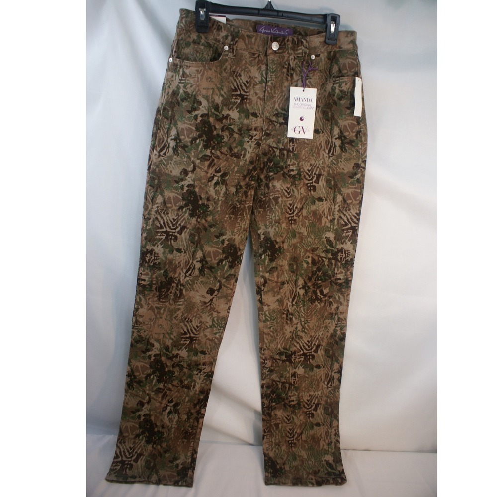 Gloria Vanderbilt Amanda Slimming Jeans 10 Hazelnut Lighted Woodland Camo Taper